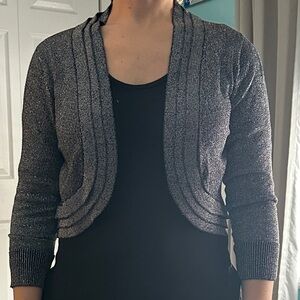 Sparkly Black Open-Front Cardigan